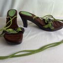 Me Too  Lace Up Heels Suede Leather Wood Block Heel Green Brown Boho Fairy 8.5 Photo 2