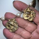 Vintage Gold Tone and Faux Pearl Baroque Girl Charm Choker Necklace Photo 4