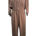 Listicle  Crepe Smocked Waist Quarter Sleeve Full Length Jumpsuit Jumper Brown Photo 2