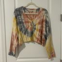 American Eagle  V-Neck Tie Dye Ribbed Crop Knit Sweater Flare Sleeve Size Medium Photo 1