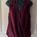 Alya  Burgundy Lace Hi-Low Flowy V-Neck Sleeveless Blouse - Size Small Photo 0