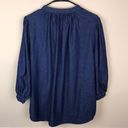 Draper James  Women’s Chambray Dark Blue Split V-Neck Pleated Button-Up Shirt Photo 5