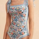 One Piece Vintage Light Blue Floral Print Reversible Tie-Shoulder  Swimsuit Large Photo 6