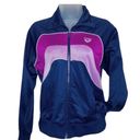 Roxy 90s Vintage  Retro Stripe Color Block Satin Full Zip Jacket Small Navy Purple Photo 8