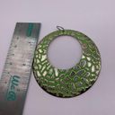 Round Green and Silver Toned Painted Pendant Photo 3