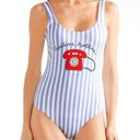 Ganni  Printed One Piece Swimsuit Blue & White Stripe Photo 0