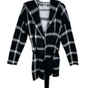 Anne Klein  Black White Checkered Hooded Belted Tight Knit Cardigan Size XL Photo 0