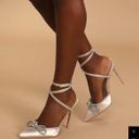 Lulus Ivory Satin Rhinestone Ankle Strap Pointed Toe Pump Photo 3