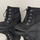 Zodiac Black Suede Indy Wedge Lace Up Ankle Booties Photo 7