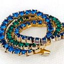 Vintage Blue  and Green Rhinestone Circles Brooch Pin Photo 4