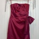 White House | Black Market  Burgundy Satin Bow Side Mini Strapless Dress Size 4 Photo 0