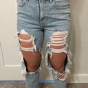 American Eagle AE Ripped Mom Jean- Blown Out Blue Photo 0