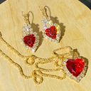 New Red Heart necklace and Drop Earrings golden jewelry set rhinestone Valentines Day Fashion Photo 1