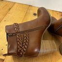 American Eagle Braided Buckle Side Zipper Carmel Brown Boots Heels 3 3/4” Photo 3