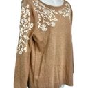 Nordstrom Rain + Rose Angora Blend Tan White Floral Embroidered Crew Neck Sweater size M Photo 1