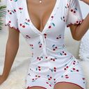 Boutique White, Cherry, Buttoned, Pajama Romper Photo 1