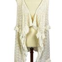 Miss Me Ivory Fringed Crochet Lace Boho Open Front Vest Cover Up Medium Photo 0