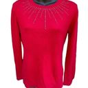 Laura Scott Red Long Sleeve Pullover Knit Soft Sweater Rhinestone Detail Women’s S Photo 0