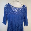 Lace Skater Dress Blue Illusion Neckline Size L Photo 1