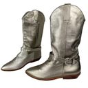 Vtg Y2K 9West Champagne Metallic Western Riding Boots Sz 8 Buckle Cowgirl Silver Photo 2