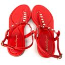 Salvatore Ferragamo  TAHITI CORAL LEATHER T-STRAP FLAT SANDALS SIZE 6 Photo 4