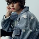 ZARA denim jacket jean cropped distressed coat Photo 3