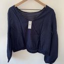 Loft NWT  Navy Striped Wrap Back Cropped Top Size M Photo 5