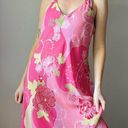 Natori Vintage  Pink Floral Abstract Printed Midi Low Back Slip Dress Photo 1