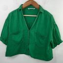 ZARA  Linen Front Button Closure Green Cropped size Medium Photo 0