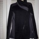 CAbi  black gray zip up jacket w thumb holes high neck 90poly 10 spandex M Photo 0