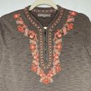 Tommy Bahama  Linen Blend Brown 3/4 Sleeve Embroidered Top Photo 2