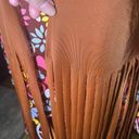 Hippie Boho SZ S Halloween Costume Fringe Embroidered 60s Peace Sign Stretch Brown Photo 4