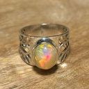 Sterling Silver Genuine Ethiopian Opal 925  Intricate Filigree Band Ring Photo 0