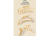 Large Claw Clips for Thick Hair Big Metal Gold Non Slip Pearl Jaw Clamps 3 Pack Photo 3