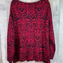 J.Jill  3X Red & Blaack Damask Print Rhinestone Long Sleeve Crewneck Sweater Photo 1