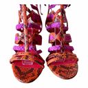 Brian Atwood  Felisa Sandals Mixed Media Strappy Braided Leather Orange Pink 7 Photo 8