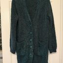 Skies Are Blue  Cozy Dark Green Button-Up 3/4 Length Long Cardigan Photo 0