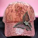 Butterfly Beaded Retro Floral Sequined Rhinestone Y2K Statement Trucker Hat Pink Photo 0