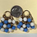 Vintage Blue  and White Beaded Earrings, Clipon Tiered Jewelry Photo 3