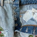 ZARA  Trafaluc Women High Rise Shorts Sz 6 Blue Cotton Denim Embroidered Roses Photo 4