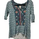 Akemi + Kin  Anthropologie Teal Green Boho Embroidered Blouse Shirt Top S Photo 0