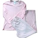 Oscar de la Renta  Pajama Set Waffle Knit/Velour Striped V Neck Size S Cozy Fall Photo 0