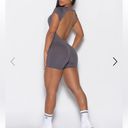 Bombshell sportswear Open Back Tee Bodysuit Short, Gray Smocke Photo 0