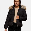 Topshop NWT $125  tie waist padded jacket with faux-fur hood in khaki sz 2 Photo 9