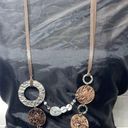 Coldwater Creek  Womens Leather & Mother of Pearl Necklace 34in Silver & Copper Photo 1