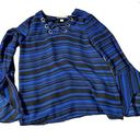 Michael Kors women's XS blue and black long sleeve blouse with bell arms Photo 0