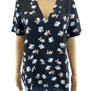 Cooper and Ella  MEDIUM Black Floral Chiffon Short Sleeve Top Shirt Blouse Photo 0