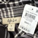 Style & Co  Small Button-Up Top Plaid Pocket Long Sleeve Hi-Low Hem Black White Photo 5