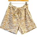 Anne Klein  High Rise Linen Blend Tiger Stripe Belted Beige Shorts NEW Photo 0