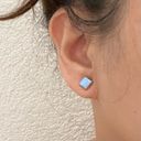 Sterling Silver 925  Blue Opal Square Small Stud Earrings Photo 9